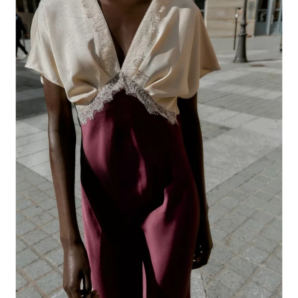 Zara Burgundy and Cream Maxi Skirt - Picture 2 of 6